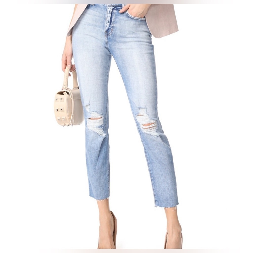NWOT L'AGENCE El Matador High Rise Slim Jeans Size 27 Dry Ice Raw Hem - Picture 2 of 12